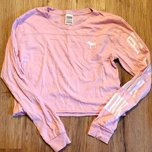 PINK distressed neck crop top